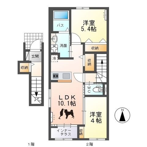 拡大写真:仮)ひたちなか市勝倉新築アパートB棟 2階206の間取り