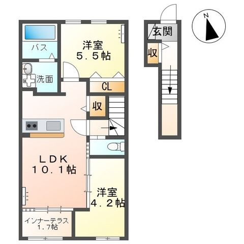 拡大写真:仮)日和田町川坂新築アパート 2階202の間取り