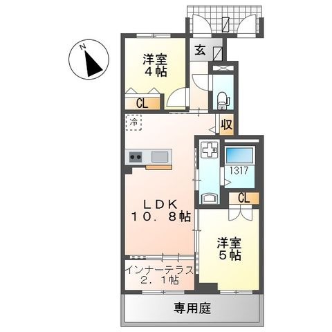 拡大写真:仮)夜臼6丁目新築アパート 1階105の間取り