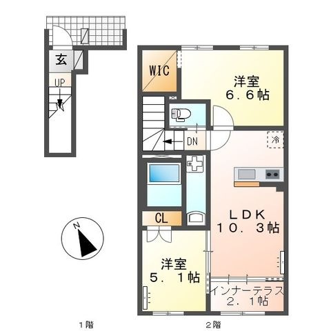 拡大写真:仮)夜臼6丁目新築アパート 2階202の間取り