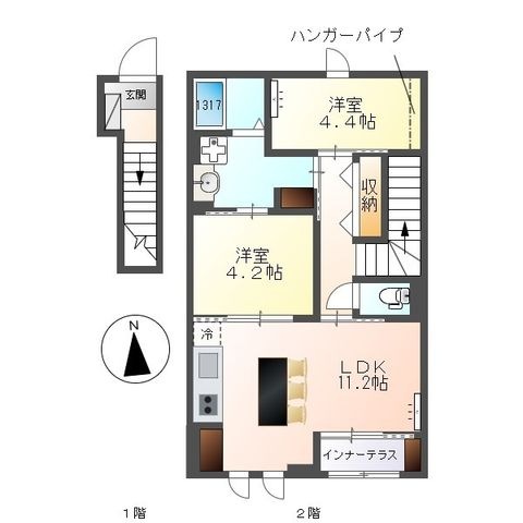 拡大写真：仮）港区秋葉新築アパート 2階202の間取り