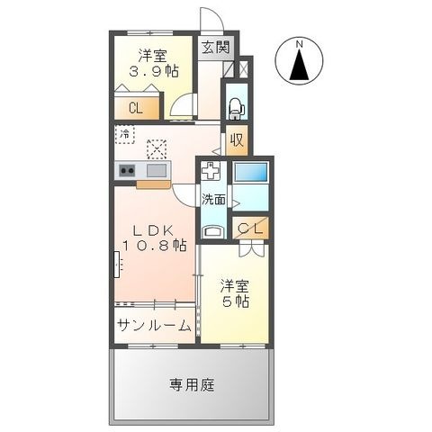 拡大写真:富山市向新庄町7丁目新築アパート 1階105の間取り