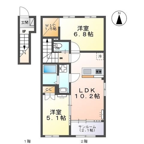 拡大写真:富山市向新庄町7丁目新築アパート 2階201の間取り