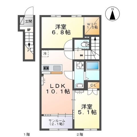 拡大写真：富山市向新庄町７丁目新築アパート 2階202の間取り