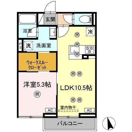 拡大写真:ディアライズ河内 2階202の間取り