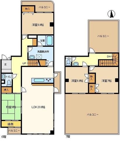 拡大写真:ノヴレス吉岡 6階601の間取り