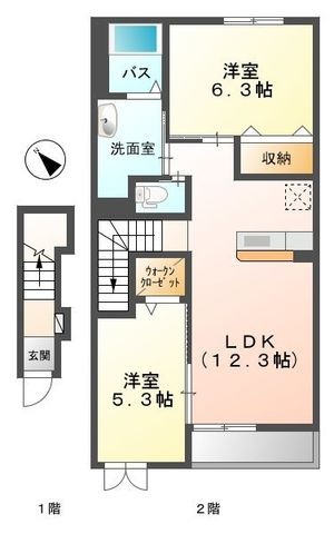 拡大写真：エスパース 2階205の間取り