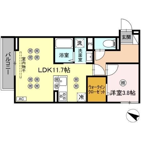拡大写真：サンガーデン新山口　Ａ 3階308の間取り