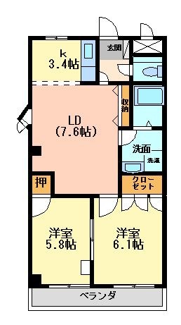 拡大写真：ロジュモ 2階202の間取り