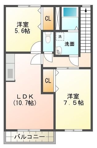 拡大写真:ゼファー 2階204の間取り