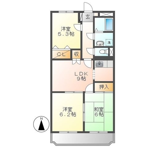 拡大写真:総社市中央4丁目 3階302の間取り