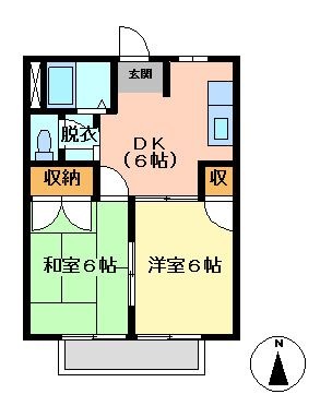 拡大写真：シティハイツサン 2階2Bの間取り