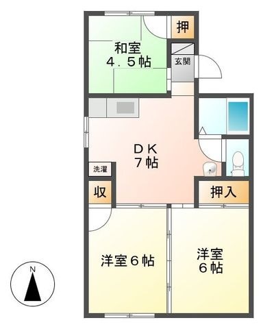 拡大写真:パレーシャル大園 2階201の間取り