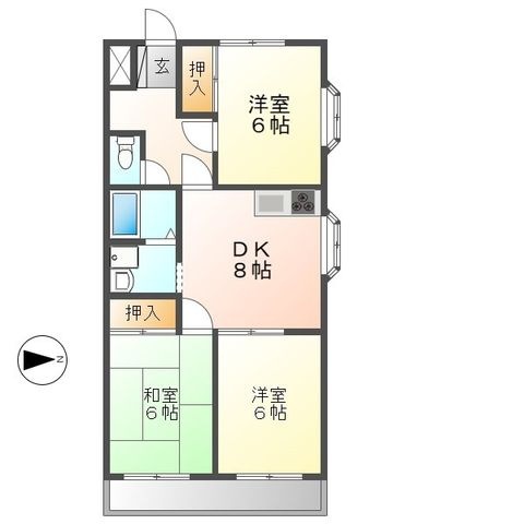 拡大写真:シャインハイツ入場 2階206の間取り