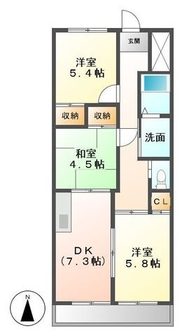 拡大写真：レイクハイツ当知 4階402の間取り