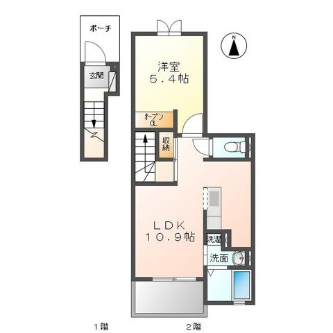 拡大写真:アリビエ Ⅰ 2階202の間取り