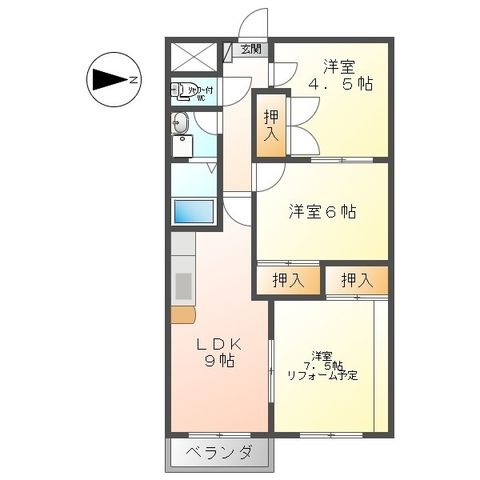 拡大写真:神科グランドマンション 4階402の間取り