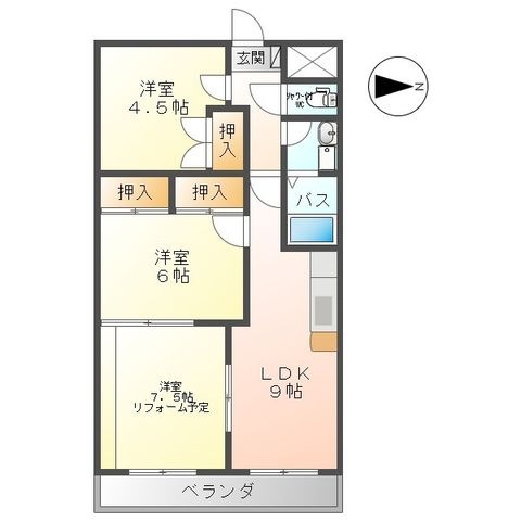 拡大写真:神科グランドマンション 4階407の間取り