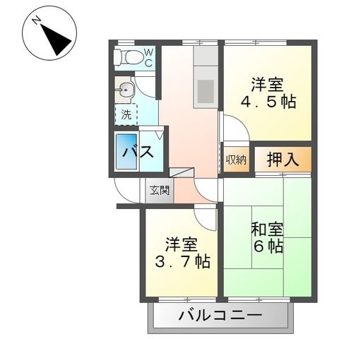 拡大写真:サニーハイツA 2階2-Aの間取り