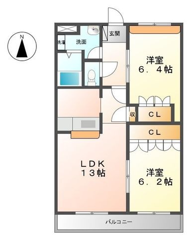 拡大写真:サンパレスダンディ B棟 2階202の間取り