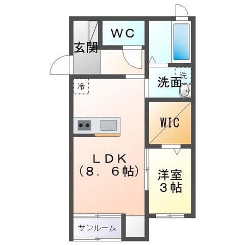 拡大写真：オランジュベール桑名 1階101の間取り