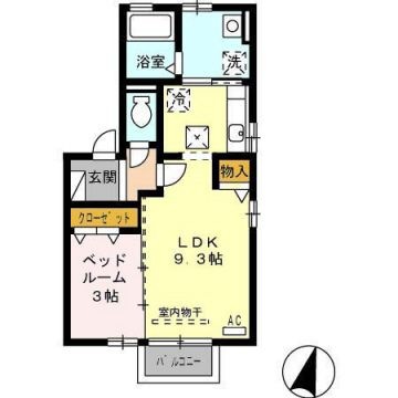 拡大写真:グランモア町村 B棟 1階101の間取り