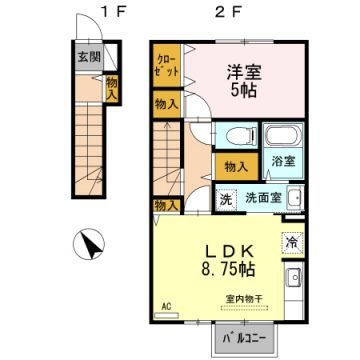 拡大写真:D-Roomルフィー 2階206の間取り