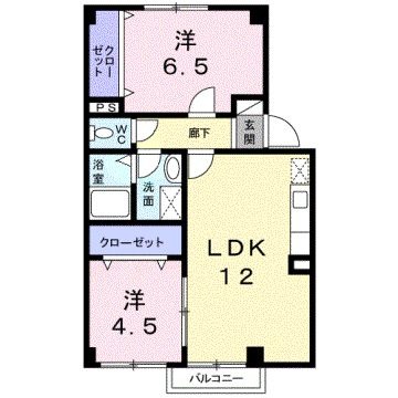 拡大写真：ライジングサンＡ 2階204の間取り