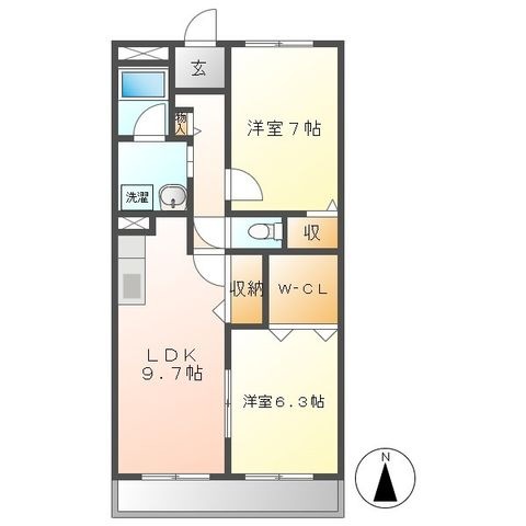 拡大写真: ウィルあじまB棟 1階102の間取り