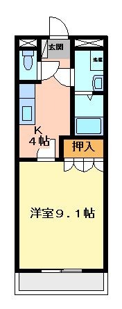拡大写真：　スクウェア市之久田 2階205の間取り