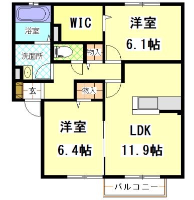 拡大写真:メゾンパレット西阿知 B棟 1階101の間取り