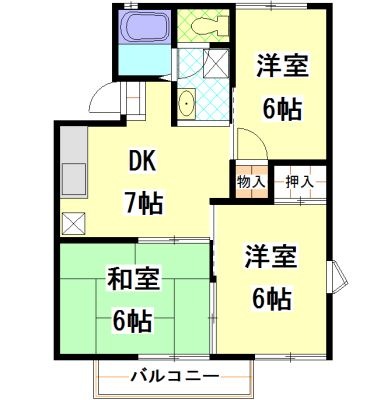 拡大写真:パレスタキザワ 2階C201の間取り