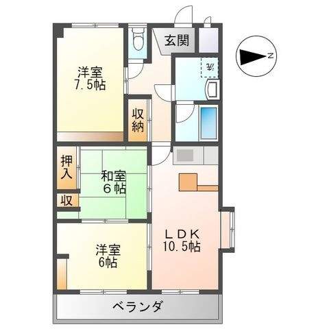 拡大写真:ガーデン山内5 5階501の間取り