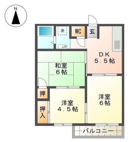 拡大写真:クローカスⅠ 2階202の間取り
