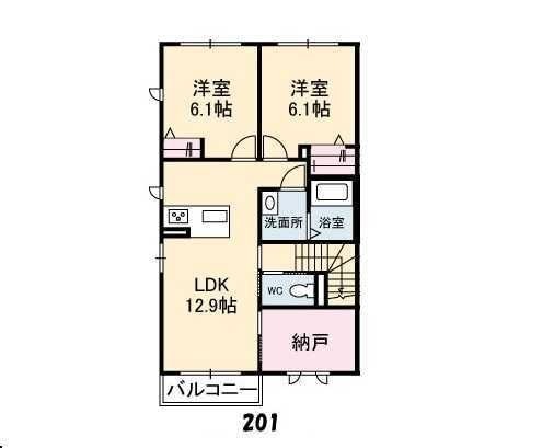 拡大写真:カメリアガーデンタクミ 2階201の間取り