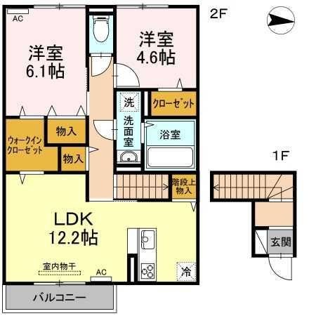 拡大写真：D-room喜多川B棟 2階203の間取り