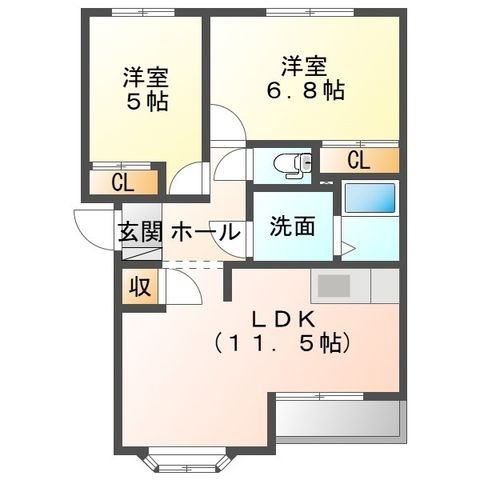 拡大写真:クローバー B 2階202の間取り