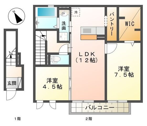 拡大写真:クレール東松阪Ⅱ 2階202の間取り