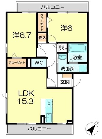 拡大写真：木津川市州見台８丁目 3階301の間取り