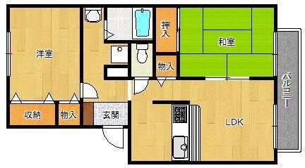 拡大写真：フレンドコーポ 1階102の間取り