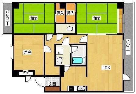 拡大写真:やかた南浜寺Ⅱ 2階203の間取り