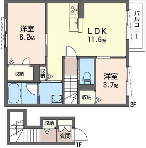 拡大写真:Y’sヒルメゾンⅡ 2階202の間取り