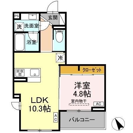 拡大写真:D’Bless和田町 3階302の間取り