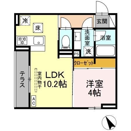 拡大写真:D’Bless和田町 1階103の間取り