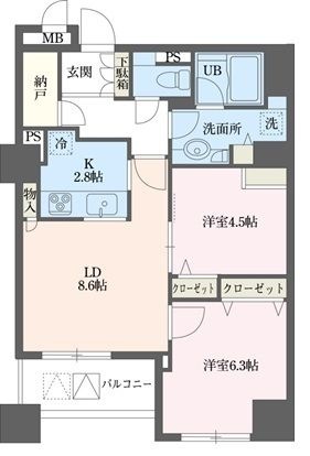 拡大写真：ドゥーエ横浜駅前 2階203の間取り