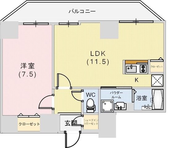 拡大写真:グルーブ神戸元町アリア 2階201の間取り