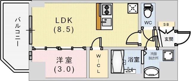 拡大写真:エスリードレジデンスグラン神戸三宮シティ 8階808の間取り