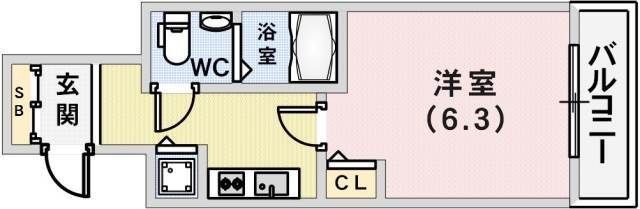 拡大写真:LalaPlace三宮東アスヴェル 2階204の間取り