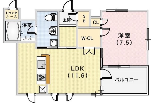 拡大写真:ザ・ライオンズ神戸ハーバーランド 4階413の間取り