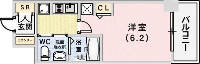 拡大写真:エステムプラザ神戸三宮ルクシア 5階511の間取り